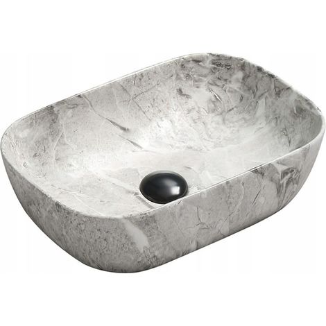 Lavabo cerámico sobre encimera, 45,5x32,5x13,5 cm, Mármol gris (1/2)