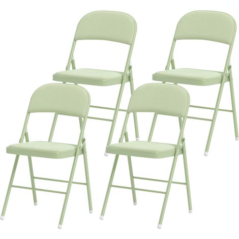 Lot de 4 chaises pliantes vertes - Assises et dossiers rembourrés en velours, cadre en acier, intérieur et portable (1/5)