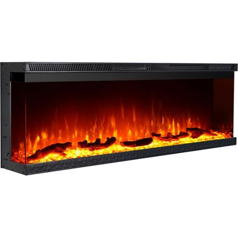 Camino Elettrico Da Parete A Incasso 3 Lati 127x20x44 cm Boston Nero