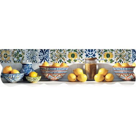 Tappeto Cucina Maiolica Rustica Stampa Digitale HD Limoni Gomma Pvc Sagomata Antimacchia - 50x180 cm