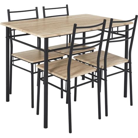Table de bar et 4 chaises en bois et métal KALO (1/5)