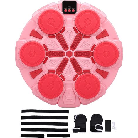 GARRYFIZH ‌Machine de Boxe Musicale Intelligente Murale‌ - 5 Vitesses, Modes de Rythme Amusants, Cible de Frappe Électronique Bluetooth avec Lumières LED pour la Maison (Édition Rose)