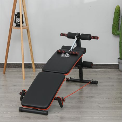 Banc de musculation pliable et réglable pour abdominaux, acier noir et rouge, 137 x 51 cm (1/5)