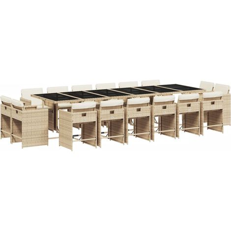 vidaXL Set da Pranzo da Giardino 17 pz con Cuscini Beige in Polyrattan