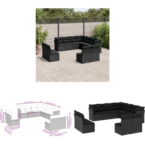 11-tlg. Garten-Sofagarnitur mit Kissen Schwarz Poly Rattan - Gartenmöbel - Rattan Möbel - Lounge Set - Gartenlounge - Esstischgarnitur - Home & Living (1/3)