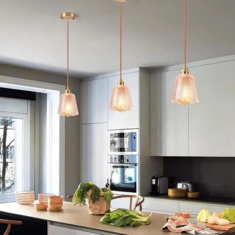 3pcs Suspension Luminaire en Verre Écossais, Finition en Laiton Dor Plafonnier Vintage Lustre Suspendu Intérieur pour Salon (1/5)