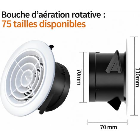 Bouche d'aération ronde ABS blanc rotatif-75 grande usine physique assurance qualité 12 × 12 × 8 cm 50 g – Livraison gratuite