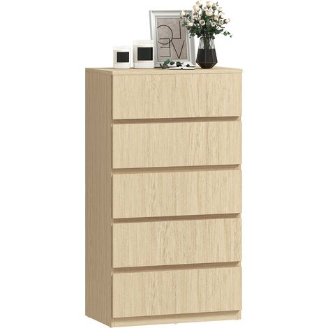 HOMCOM Bedroom Chest of Drawers, 5 Drawers Dresser, Drawer Unit, Natural (1/5)