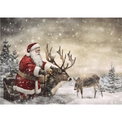 POSTER Renna invernale BABBO NATALE Vacanze di Natale 21x15cm P2384A5
