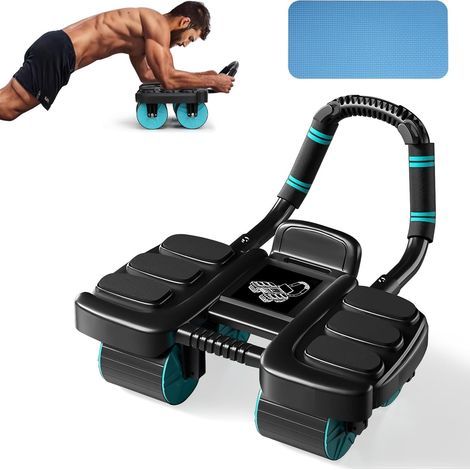 Rouleau Abdominale à Rebond Automatique, Conception Stable à Quatre Roue, avec Tapis d'entraînement, Rouleau D'exercice Abdominal de Support du Coude,pour L'entraînement De Base,La Maison,Gym (1/5)