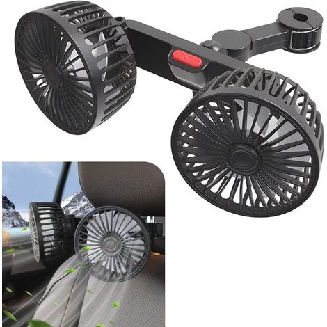 1 unidad. Ventilador para reposacabezas de asiento trasero: portátil,giratorio 360°,con conexión USB,5 aspas y 3 velocidades (negro) (1/5)