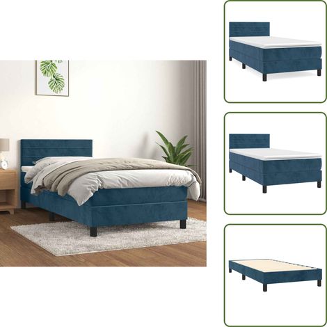 Sommier à lattes de lit et matelas Bleu foncé 80x200 cm Velours - Lit Tapissier - Lit Double - Lit Velours - Literie - Chambre À Coucher (1/5)