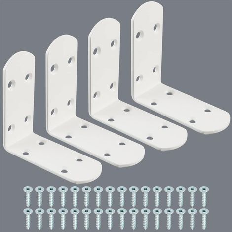 4 PCS Équerre de Fixation Inox Robustes, 8.5 CM, Equerre Fixation en Acier Inoxydable pour Chambre/Salle de Bain, Equerre Inox pour la Fixation et la Réparation de Meubles, Blanc (1/5)
