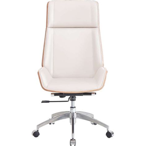 Sillón giratorio Ulrich tapizado en simil piel blanco crema/madera, 111-117cm(alto) 69cm(ancho) 64cm(fondo). (1/3)