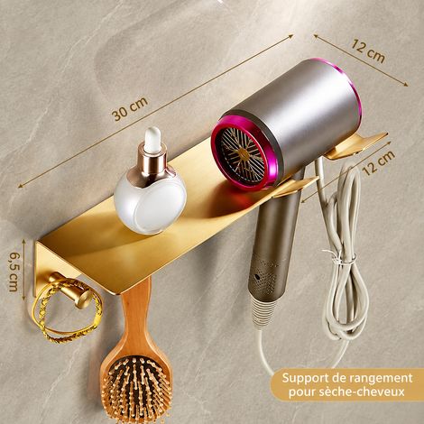 Support pour sèche-cheveux vintage tout en cuivre étagère murale salle de bain avec vis incluses et colle sans perçage 8 kg – Livraison gratuite (1/2)