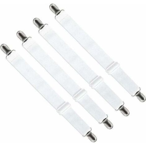 Tendeur de Drap Housse Réglable (65cm à 200cm) - Fixation Attache Sangle Ajustable pour Drap de Lit, Canapé, Housse de Repassage (Lot de 4, Blanc)- DPZO