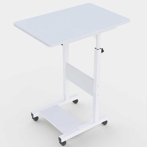 Tavolino Porta PC Computer da Letto Divano Regolabile con Ruote Bianco (1/4)