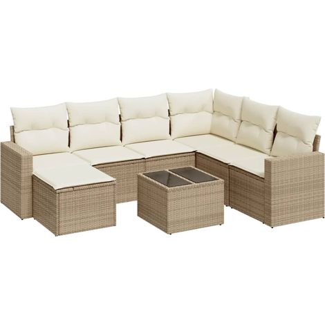 vidaXL Salon de jardin avec coussins 8 pcs beige résine tressée (1/2)