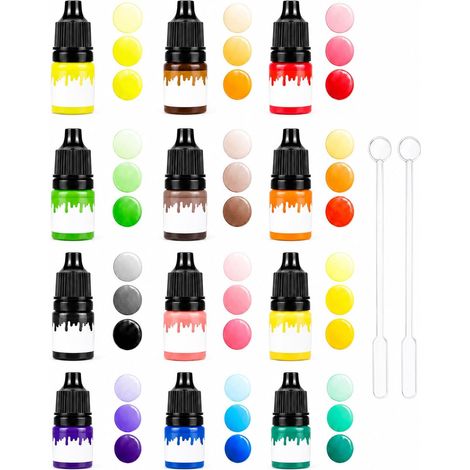 12 Couleurs Colorant Résine Époxy Pigments Poudre + 2 Cuillères, Teintes Intenses à Mélange Rapide, Compatible Plâtre Béton Bougies pour DIY (1/5)