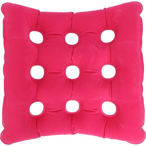 Coussin gonflable épais en tissu floqué anti-escarres, respirant, pour voiture, bureau ou fauteuil roulant, rose rouge. (1/5)