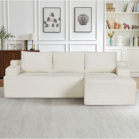 Sofá esquinero modular 238x152 cm de pana beige sin montaje para salón - CHICFURN (1/5)