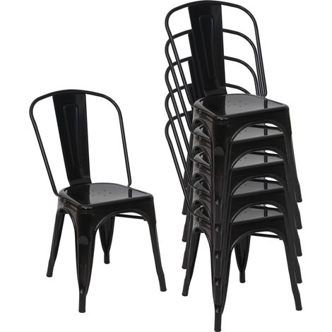 Set 6x sedie bar bistrot impilabili design industriale HHG-808 metallo verniciato nero