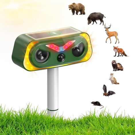 Katzenschreck Ultraschall Dualer Solar Eule, 2 Modus Tiervertreiber, IP68 Marderschreck mit LED Bewegungsmelder zur Abwehr von Katzen, Mardern und Hunden vertreiben Garten, 1 Stück (1/5)