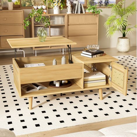 Table basse relevable 103x50x46/60 cm bois et noir en panneaux de particules avec rangement (1/5)