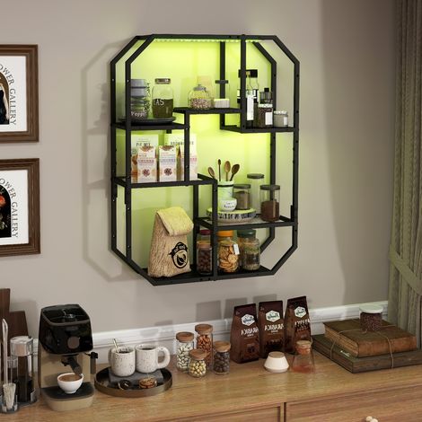 Puluomis Étagères de Rangement,Étagère murale, Étagères à plusieurs niveaux,Double usage, Bande LED RGB,Commande APP, Salle d'e-sport, Bureau, Salon, Bar, Cuisine - Noir (1/5)
