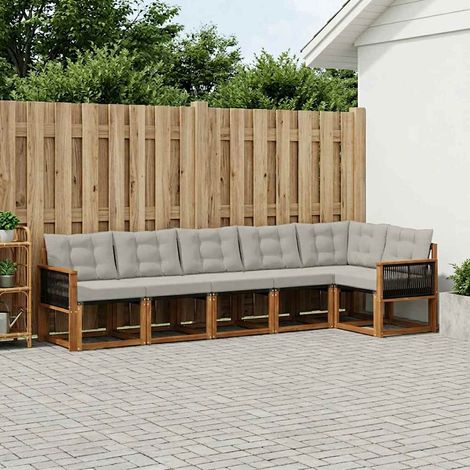 vidaXL Outdoor-Sofagarnitur mit Kissen 6 pcs Natürlich und Hellgrau (1/5)