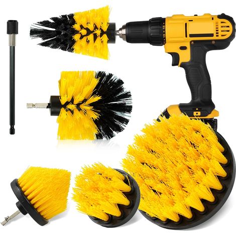 2 Sets à 6 Stück Bürstenaufsatz Bohrmaschine Set – Reinigungsbürsten für Akkuschrauber, Felgenbürste, Badewanne, Fliesen, Auto und Küche, Gelb Reinigungsbürsten (1/5)