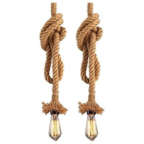 Suspension vintage à une tête avec corde en chanvre de 1 mètre, culot E26/E27, style rétro pour salle à manger, restaurant ou bar, 110-130 V (ampoule non incluse) (lot de 2) (1/5)