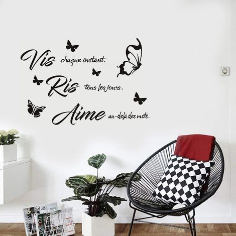 Inspiring French wall decal – “Live, laugh, love” with elegant butterflies – Daily motivation for bedrooms, living rooms, studies and positive spaces (30 x 58 cm) (1/3)