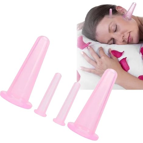 4 Ventouses de Massage Facial en Silicone Souple pour Soins à Domicile - Lot de 4, Rose (1/5)