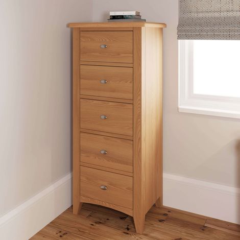 Chiffonnier 5 tiroirs 50x36x115 cm en chêne clair - ARTIK