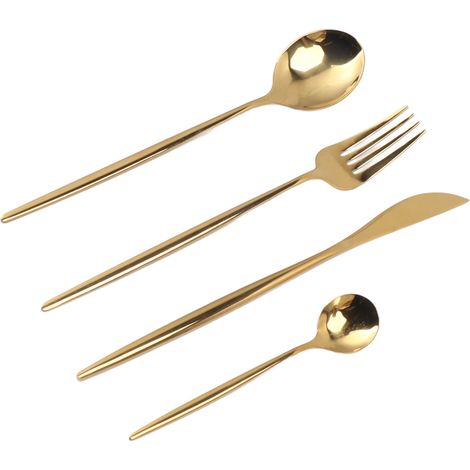 4-teiliges, goldfarbenes, hochglanzpoliertes Besteckset, Geschirr für Restaurant und Zuhause. (1/5)