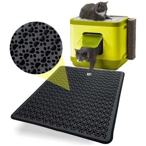 QORVA-4060 cm,Tapis Litière Chat pour Bac à Litière Chat et Maison de Toilette Chat , Double Couche EVA en Patte du Chat (Noir)
