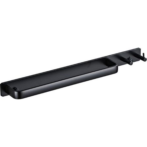 Portasciugamani da bagno a parete, nero, 40 x 3,5 x 5,5 cm, per bagno e cucina, in alluminio con 2 ganci (1/5)