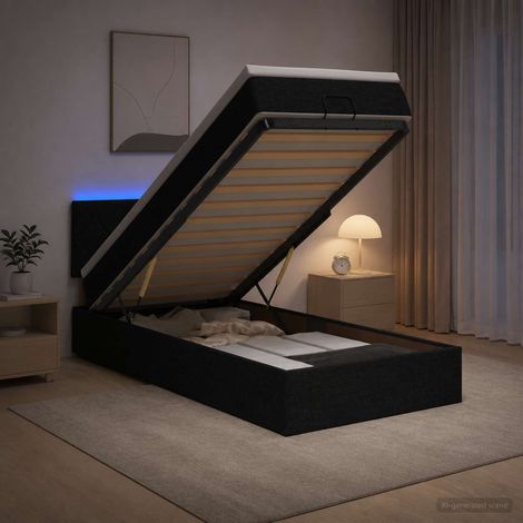 Cama tipo otomana con colchón y LED Negro 80 x 200 cm Tela (1/5)