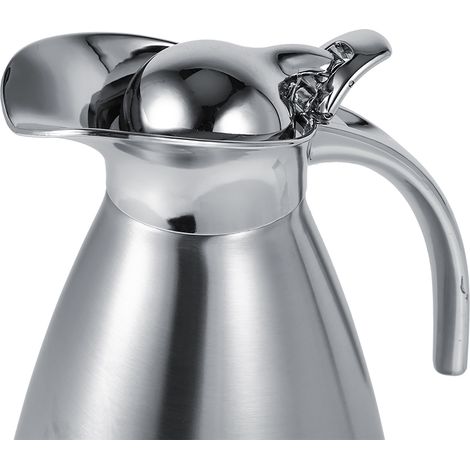 1,5-Liter-Thermoskanne aus Edelstahl, silberfarben, doppelwandig isoliert, auch als Wärmflasche geeignet, hält Kaffee und Tee warm. (1/5)