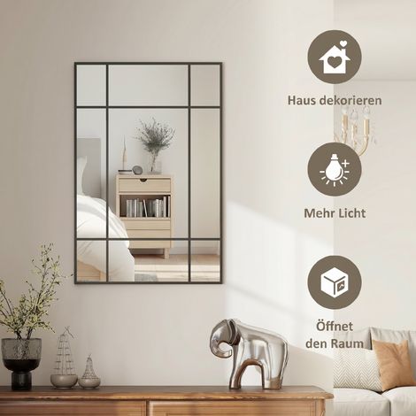 Miroir mural décoratif à cadre métallique, rayures noires, verre multicouche, 90 x 2 x 60 cm (1/5)