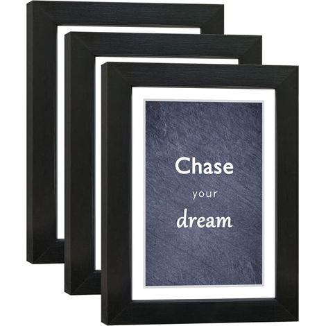 Ensemble, de 3 cadres noirs 5x7 pouces pour photos 4x6 (avec passe-partout) ou 5x7 (sans passe-partout) avec verre véritable (1/5)