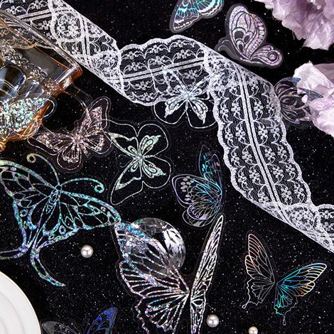 Set mit 40 PET Shiguang-Aufklebern, Serie Butterfly Dream, zum Dekorieren von Laser-Notizbüchern. (1/5)