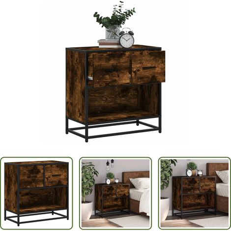 Table de chevet métal - Table de chevet chêne fumé 60x31x60 cm bois ingénierie et métal (1/5)