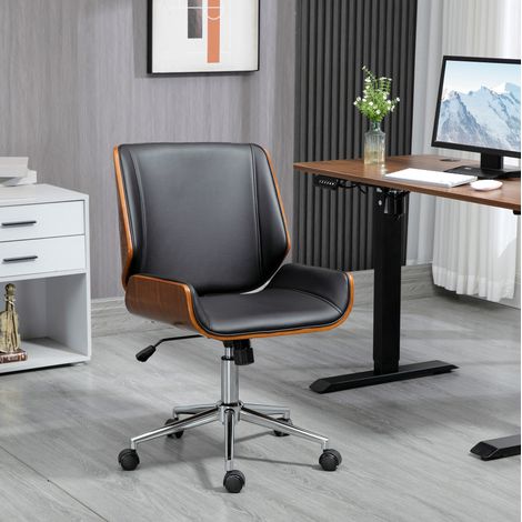 Silla de oficina retro 53x60x86-96 cm de madera y polipiel negra reclinable - MEUBLIV (1/5)