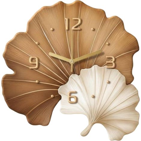 Decorative Wall Clock, Pendulum Wall Clock, Living Room Clock, Artistic 3D Ginkgo Leaf Design with Silent Mechanism and Dial, 30 x 30 cm (1/2)