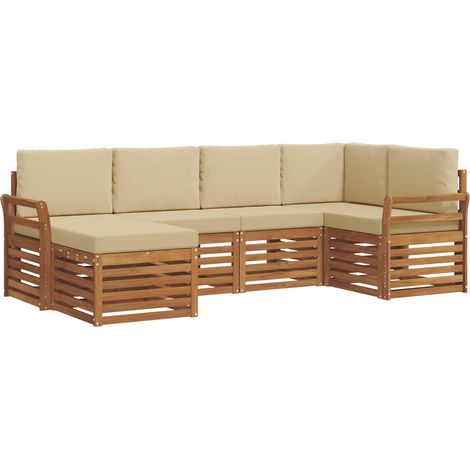 Sectional Sofa Set 6 pcs Natural and Beige Solid Acacia Wood vidaXL (1/5)