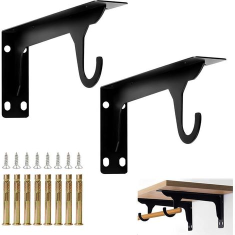 2 Pièces Equerre Etagere Murale, Support Etagere Murale, 28 cm Équerre Charge Lourde avec Crochet, Fixation Etagere Invisible, Supports en L en Metal (1/5)