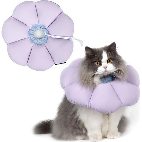 Colerette Chat Anti Léchage, Collier de Récupération Adjustable et Imperméable pour Chat, Collier de Sécurité Anti-Morsure Léchage pour Cicatrisation, Style Fleur Violette Toutes Saisons (Violet S) (1/5)