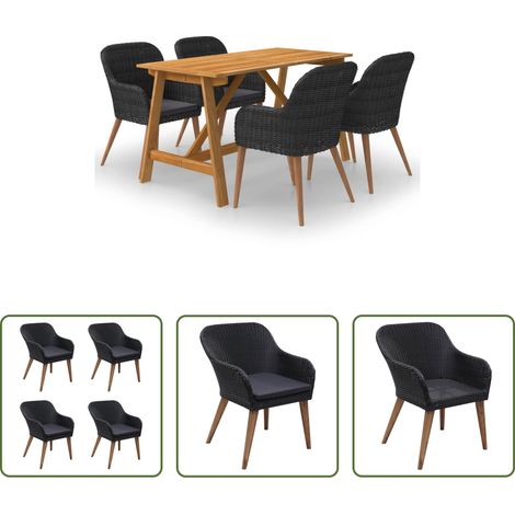 vidaXL Salle à manger extérieur - Ensemble à manger de jardin 5 pcs Noir (1/5)